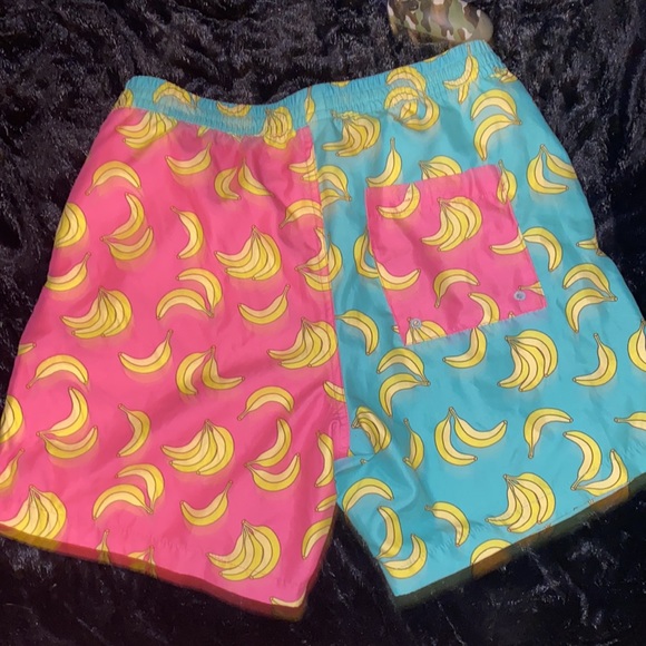 Swimming trunks teal and pink yellow banana pattern and there a small - Picture 2 of 4